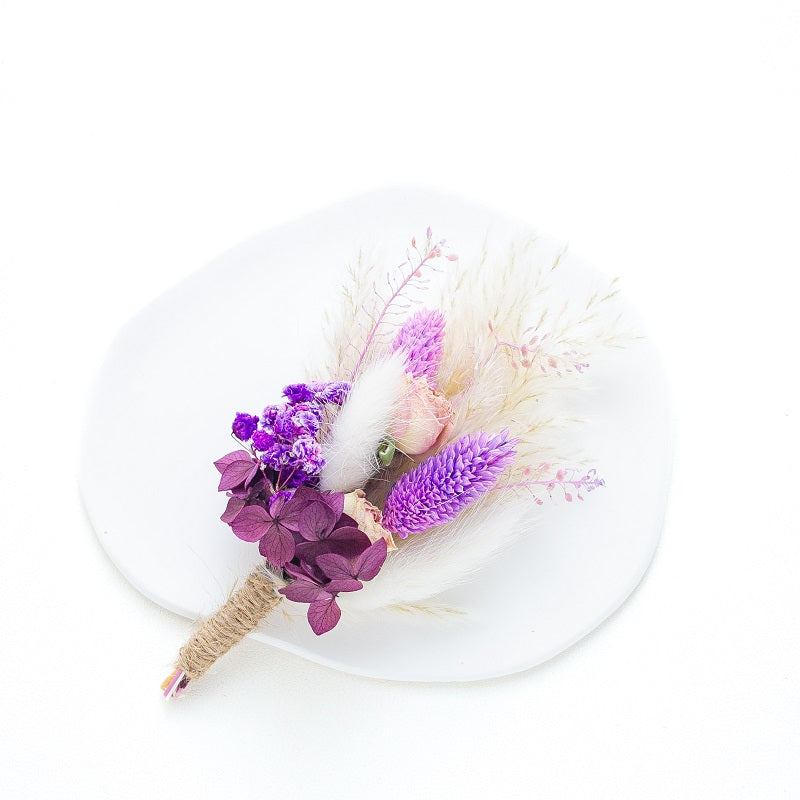 purple bunny tail buttonhole