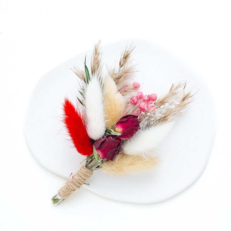 white red bunny tail buttonhole