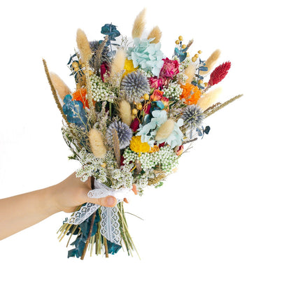 blue dried flower bridal bouquet