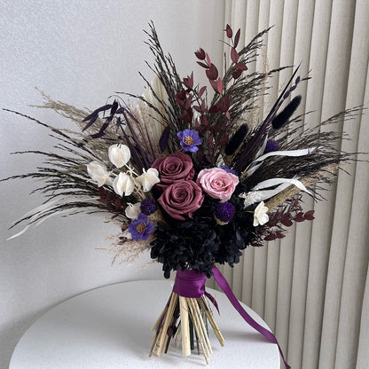 Purple dried roses bridal bouquet