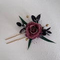 purple dried roses hair pin