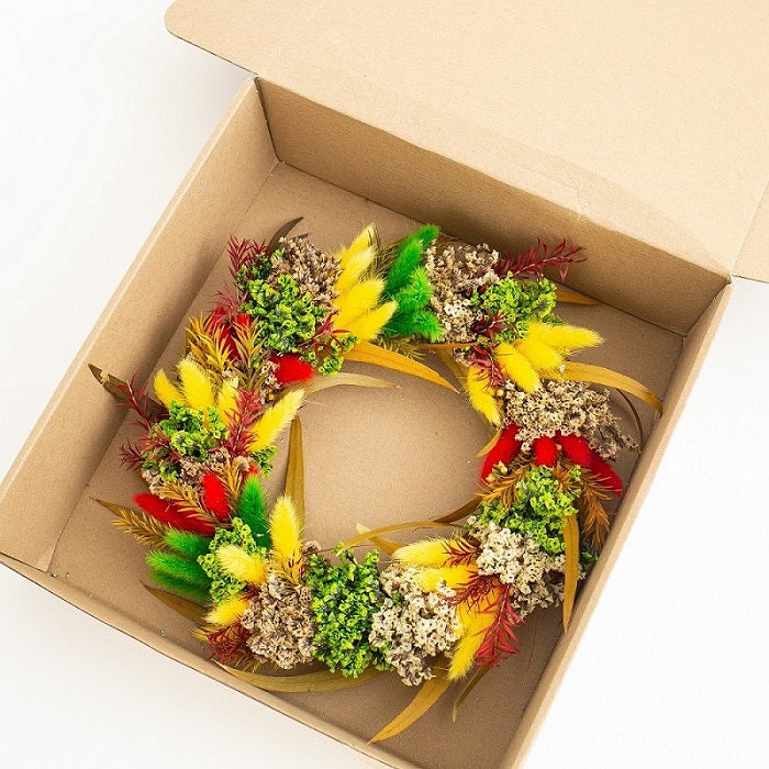yellow dried flower wreath