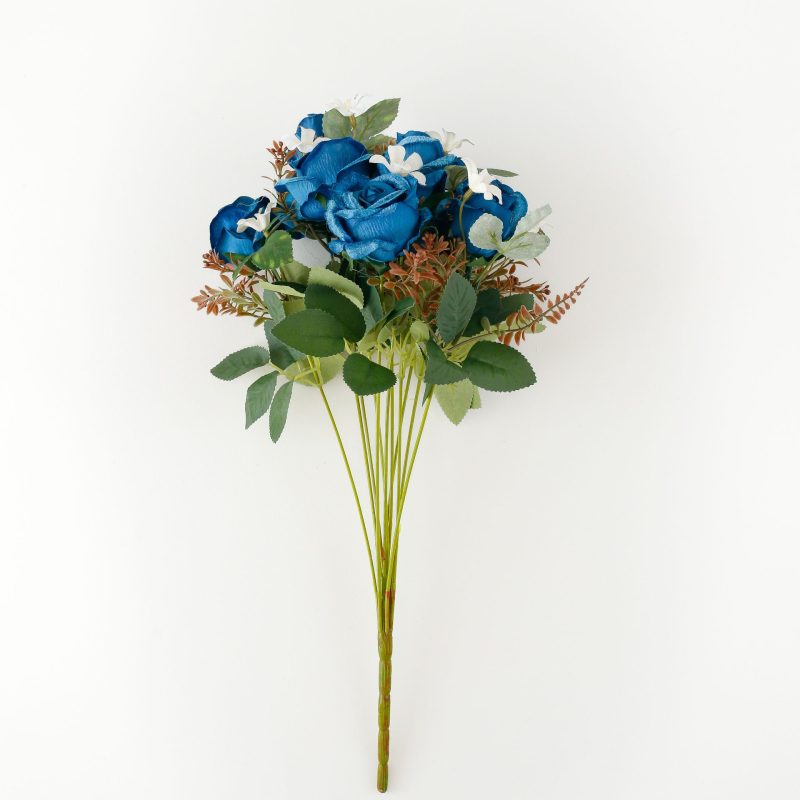 A stem of artificial blue roses made from high-quality silk