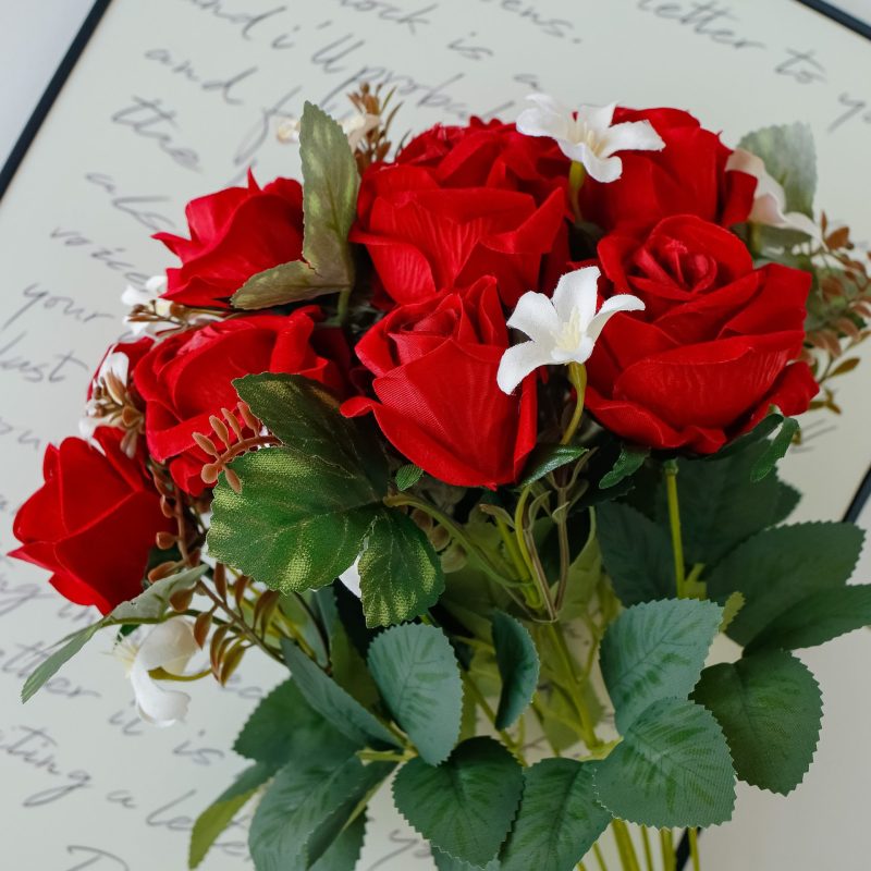 Artificial Rose Red, 1 PC 11 heads