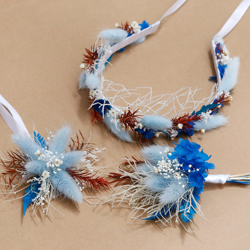 Dried Flower Crown Wedding Headband,Bridal bracelet boho corsage