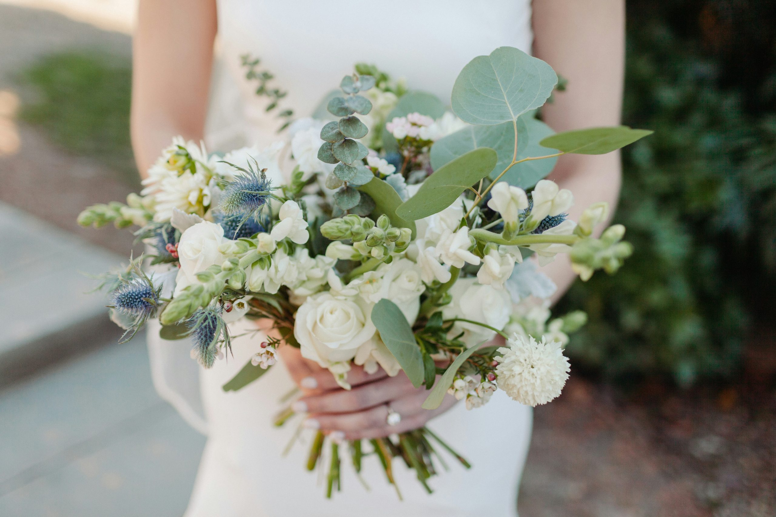 Multicoloured wedding flowers.
