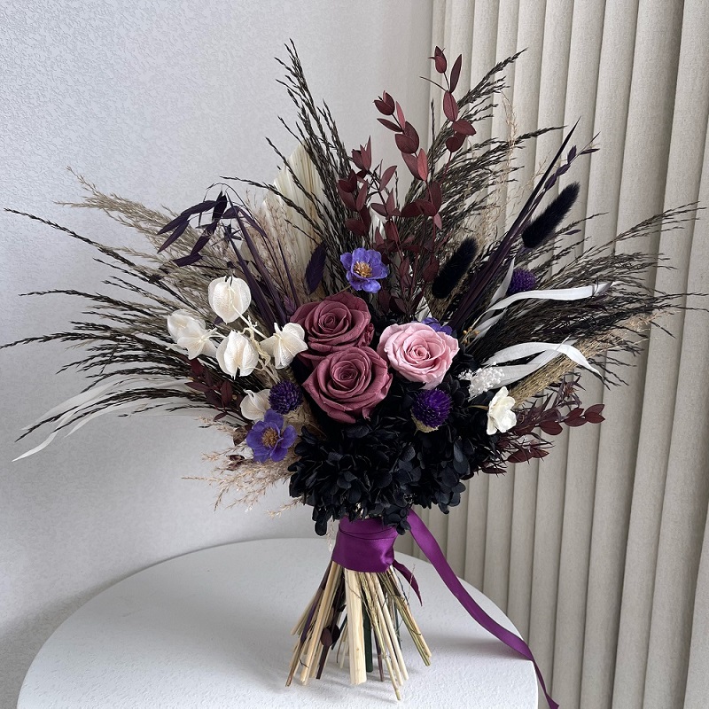 Purple dried roses bridal bouquet