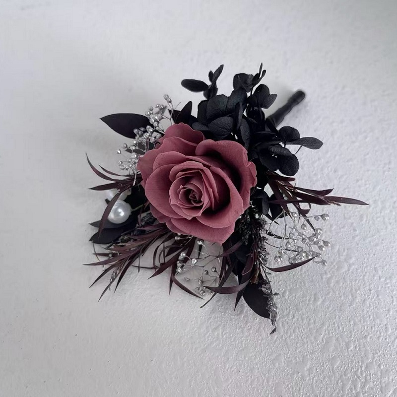 purple dried roses buttonhole